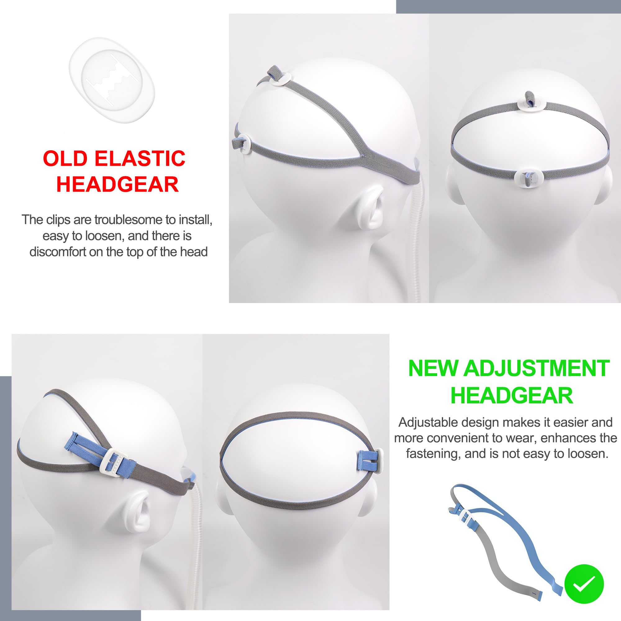 3 Paquets de Harnais de Dernière Version Compatible avec Airfit P10 N30 - Sangle P10 N30 Améliorée, Sangles d'ajustement Super élastiques, Harnais CPAP de Haute Qualité de BlessEase. (Pack de 3)
