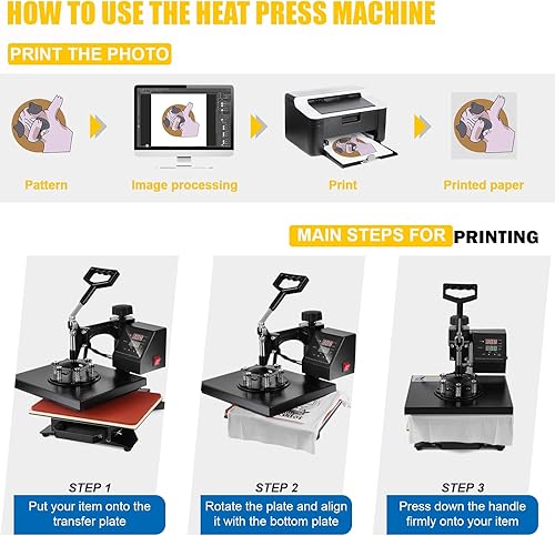 Vista 15 de Máquina de prensa de calor 5 en 1, prensa de calor oscilante de 12 x 15 pulgadas para sublimación, máquina de prensado de camisetas multifunción