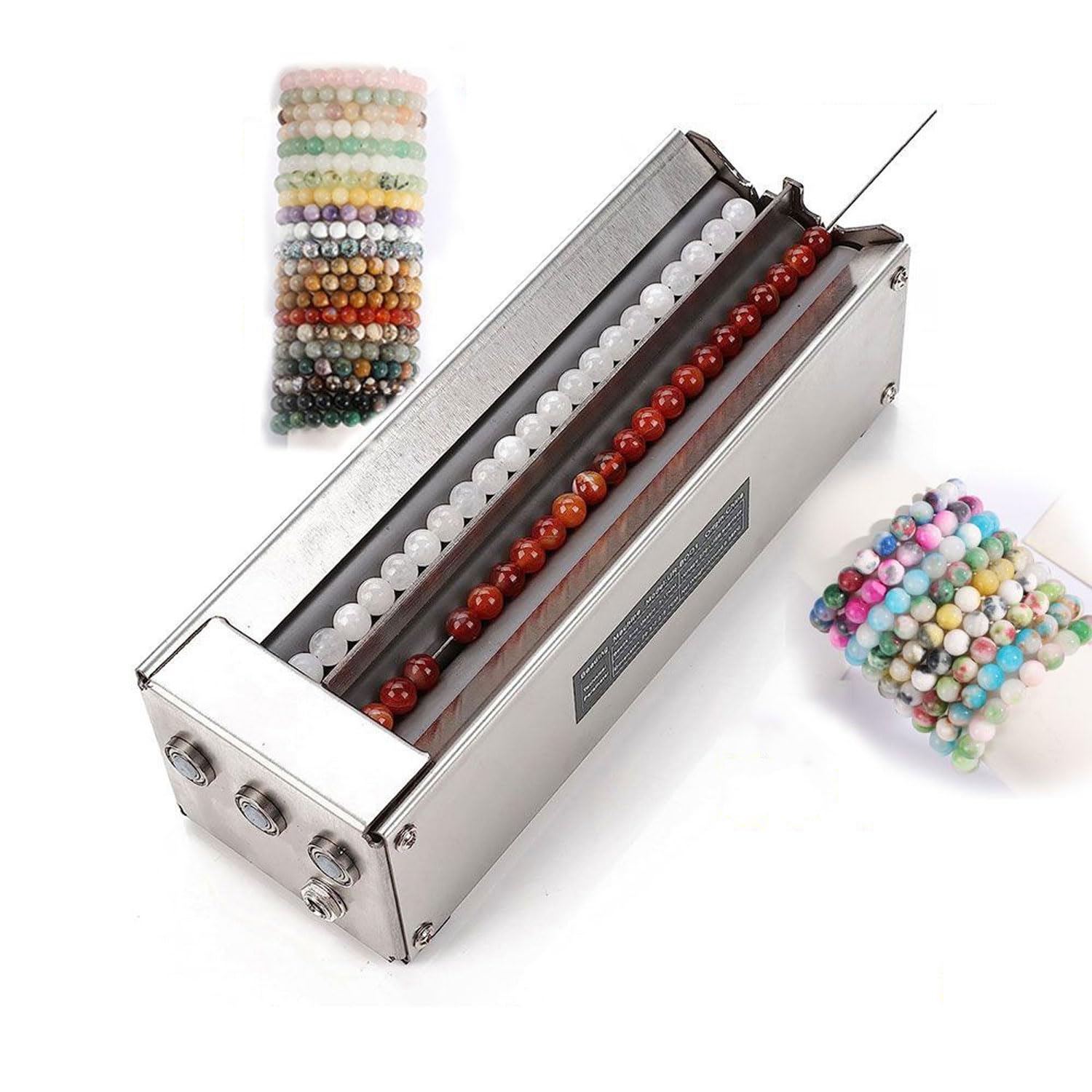 Automatyczna maszyna do koralików, mini koralik ze stali nierdzewnej 3-16 mm, z igłą i nawlekaczem, 3-biegowa, regulowana elektryczna maszyna do linowania, dwukanałowa, do biżuterii, bransoletki