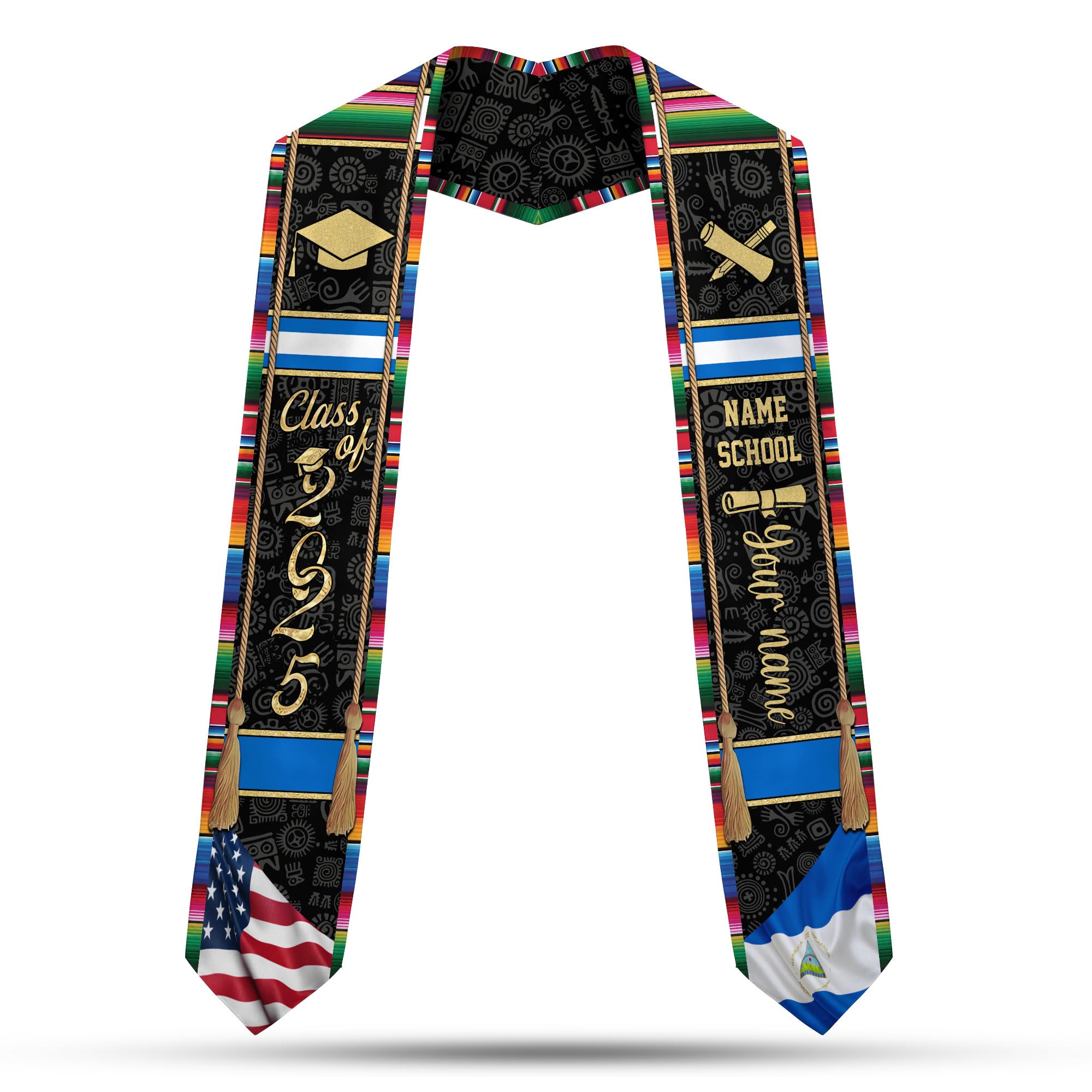 MonkeyVan Custom Nicaraguans Graduation Sash 2025, Nicaragua Graduation Stole, Nicaraguans American Flag Graduation Sash 2025 Ncrg 15