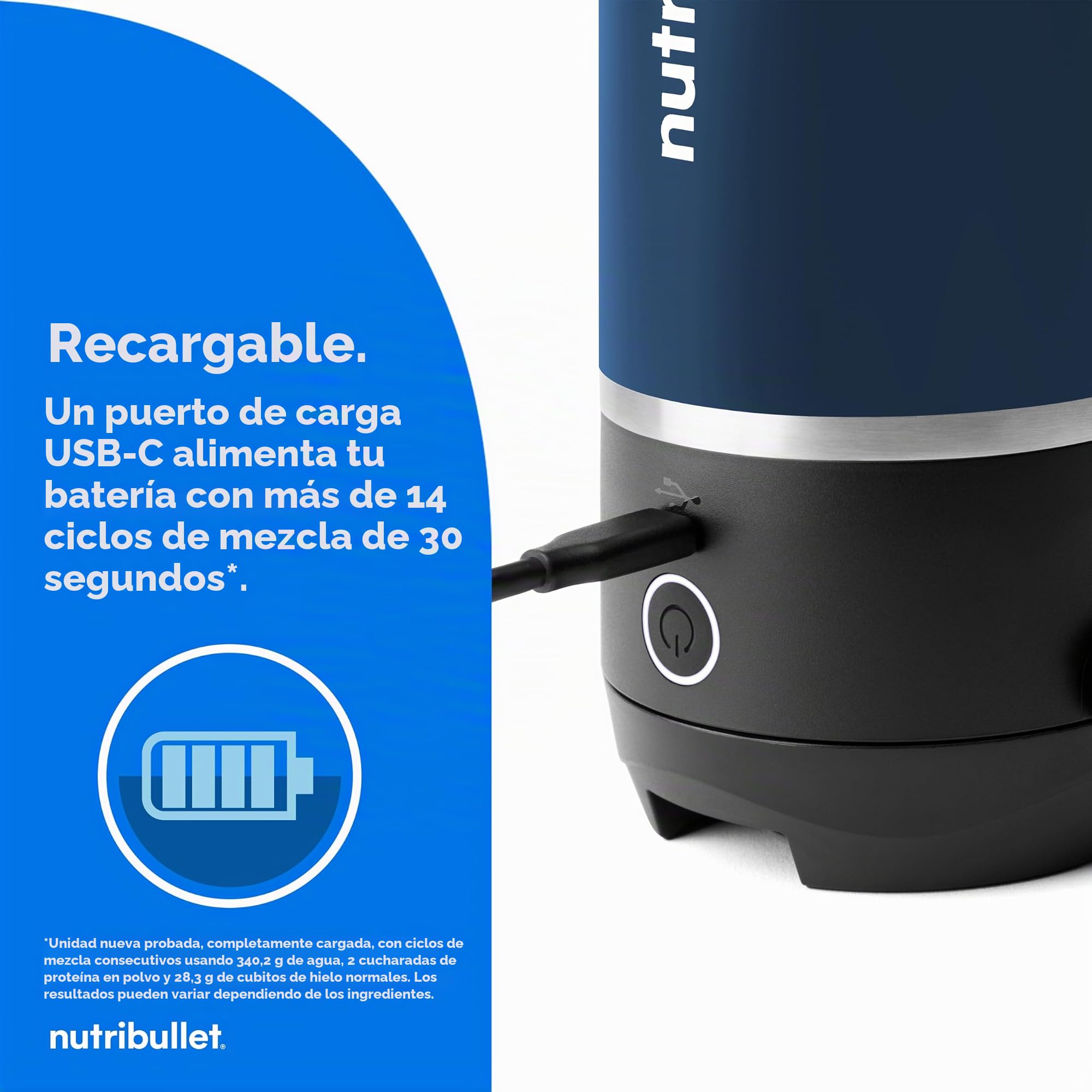 nutribullet Licuadora portátil Flip con taza aislada, índigo mate, NBPB50350IND
