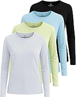 Real Essentials Women's 4-Pack Cotton Blend Long Sleeve Crewneck T-Shirts - Classic Fit, Plus Size S-3X