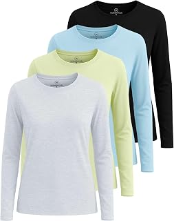 Real Essentials Women's 4-Pack Cotton Blend Long Sleeve Crewneck T-Shirts - Classic Fit, Plus Size S-3X