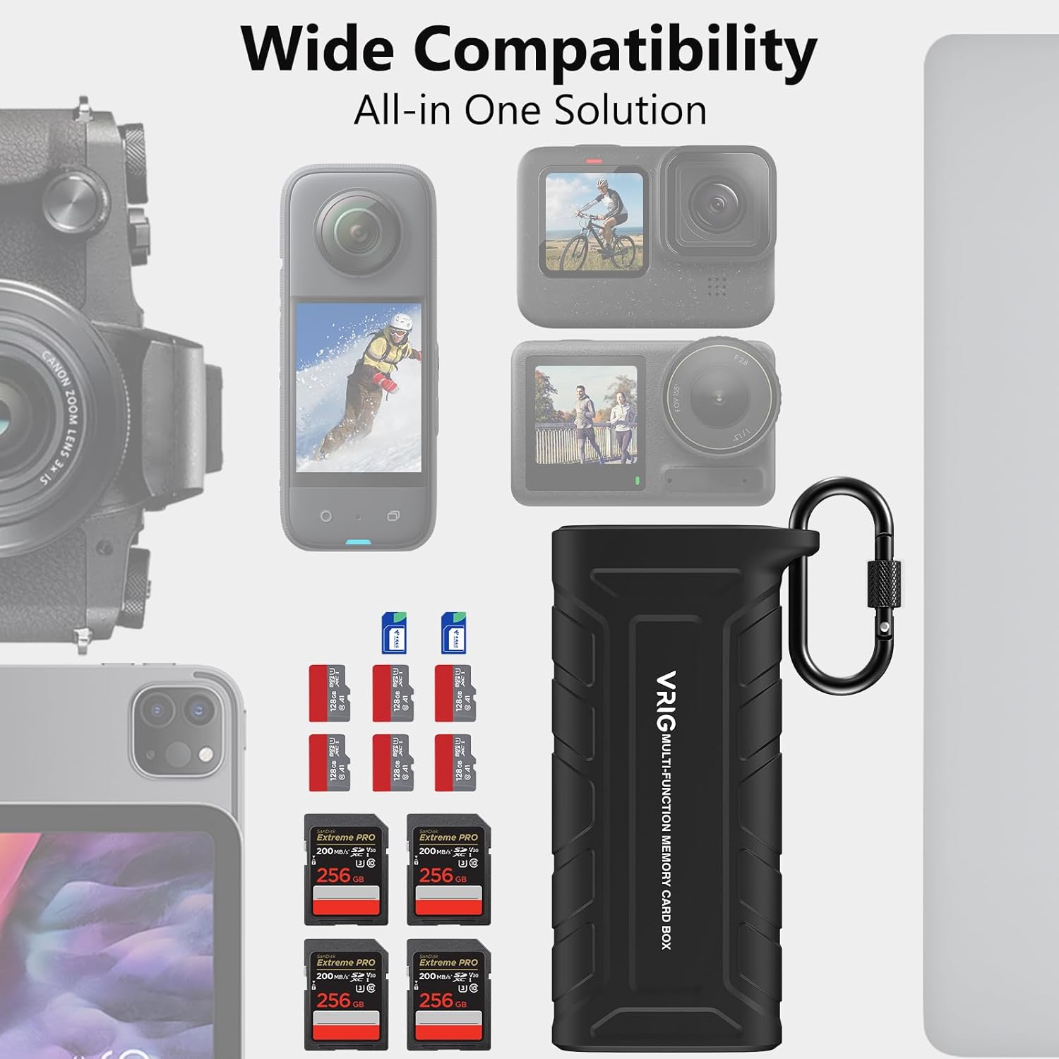 VRIG High-Speed SD Card Reader USB 3.1 Type-C SD/TF Card Carrying Case Holder for Cameras, Smartphones, Drones, Action Cameras