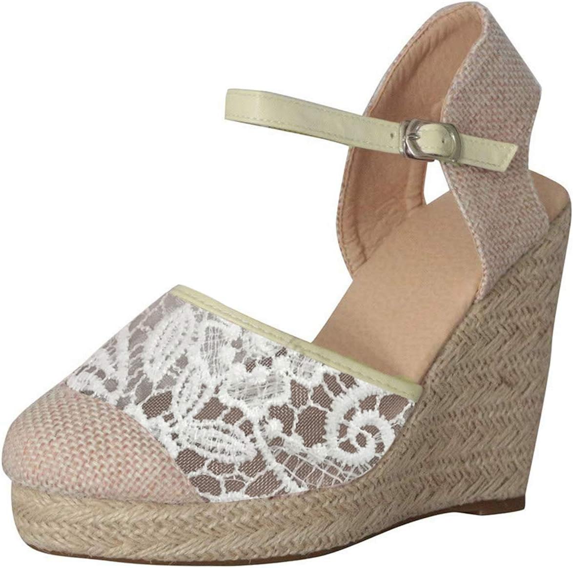 JOMIX Sandales Espadrilles Compensées Femme - Sandales Été Élégantes Avec Boucle Réglable