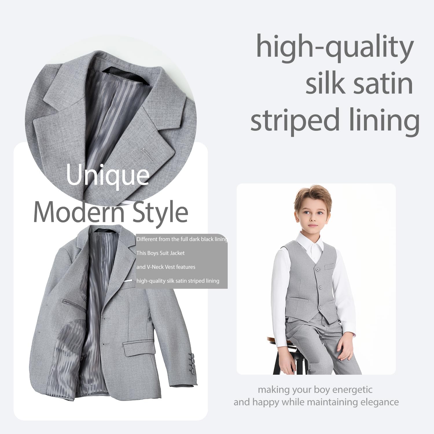 8 Piece Boys Suit Slim Fit Formal Suit Set, Adjustable Waist, for Toddler Boy Teenage, Wedding, Graduation, Churches - Image 6