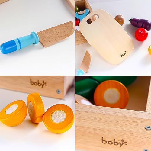 Miniatura 5 de Dailyfunn - Juego de alimentos de madera para niños, juego de cocina Montessori con caja de almacenamiento