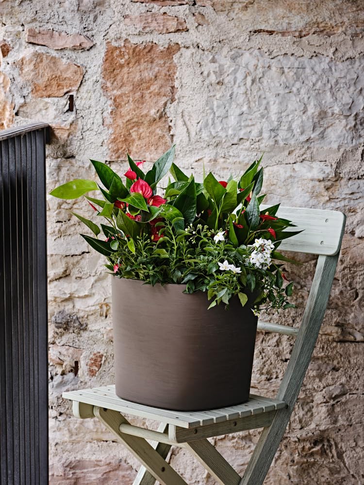 Teraplast Vaso per fiori modello Capri, fioriera da esterno in polietilene con riserva d'acqua interna, cm 38x38x30 Made in Italy (CM 38, FOREST)