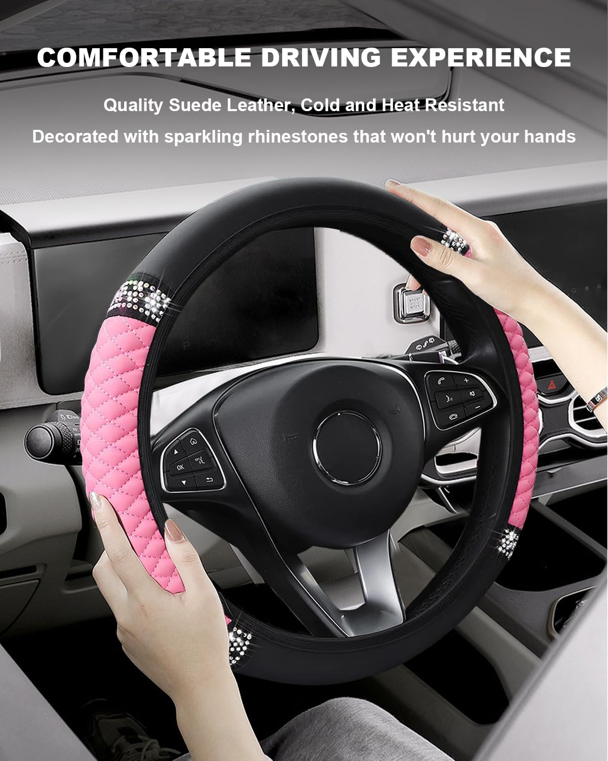 Coprivolante Auto PIC AUTO In Pelle Rosa Con Particelle Di Gel, Antiscivolo E Universale (36,8-39,4 Cm) Per Interni Auto Ragazze - 2