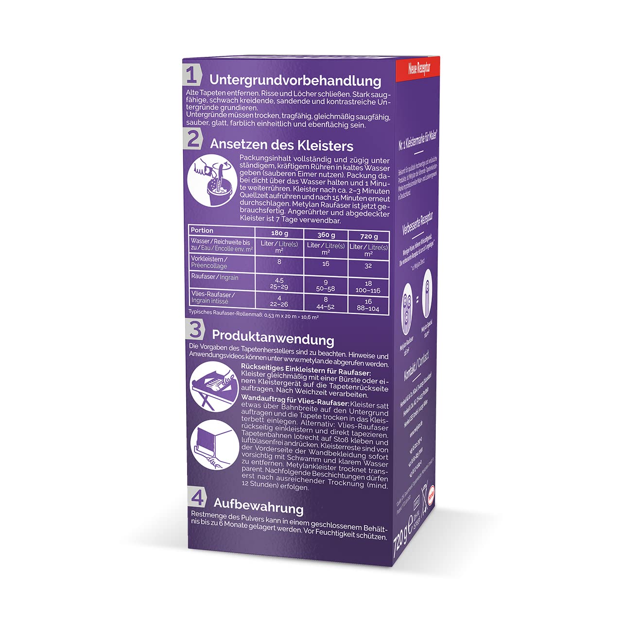 Metylan Raufaser, starker Tapetenkleister für Raufasertapete mit hoher Anfangsklebkraft, langlebiger & korrigierbarer Kleister mit Methylcellulose, 3x720g