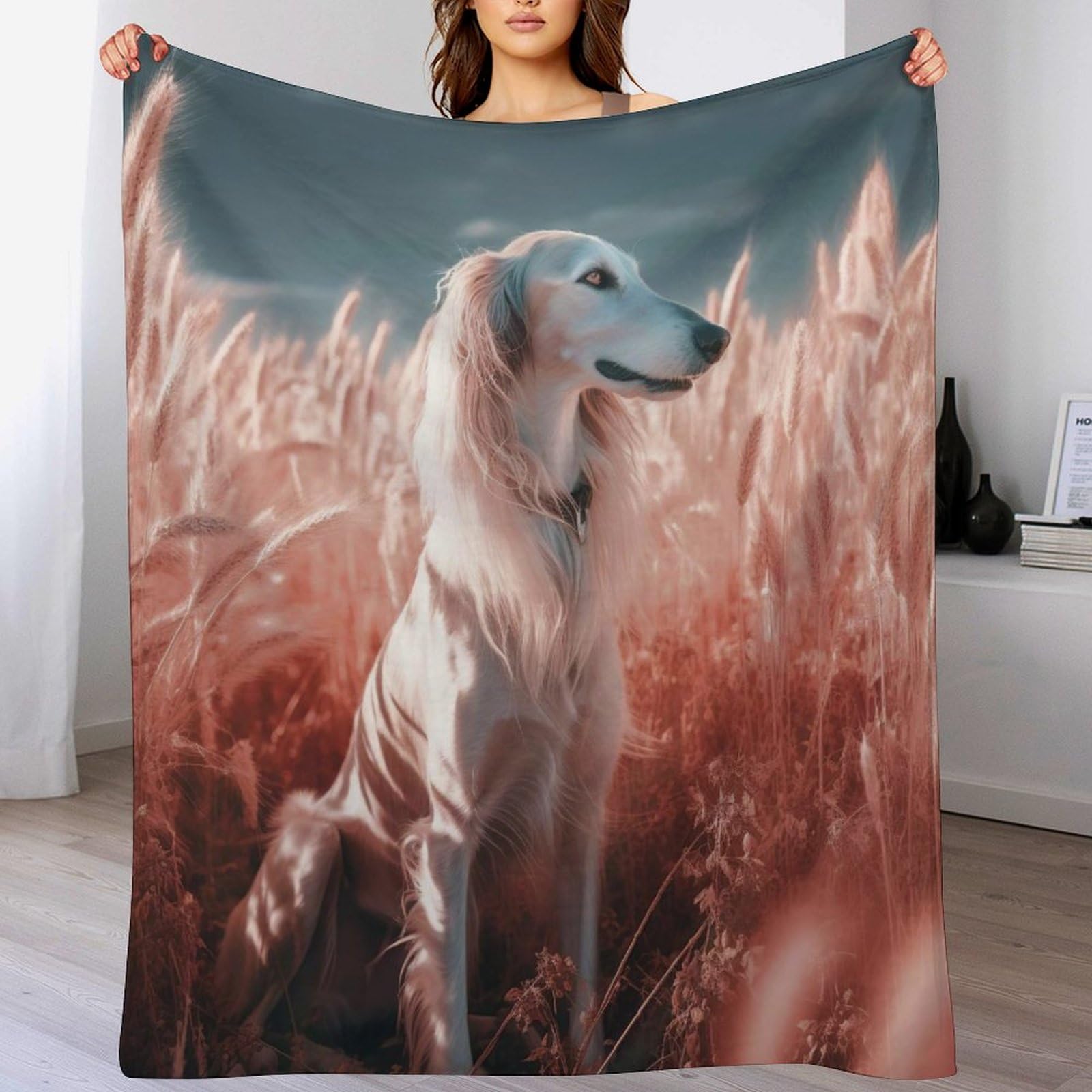 Couverture motif chien 140x180 cm en polaire flannel douce pour canapé