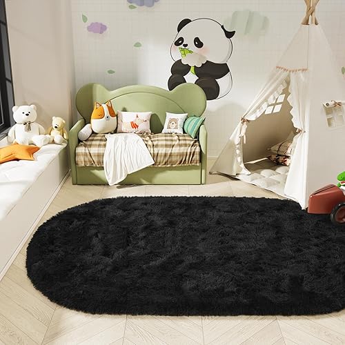 Miniatura 253 de LOCHAS Alfombra esponjosa para dormitorio, 2.6 x 5.3 pies, alfombra lanuda para dormitorio, mesita de noche, alfombra ovalada suave para sala