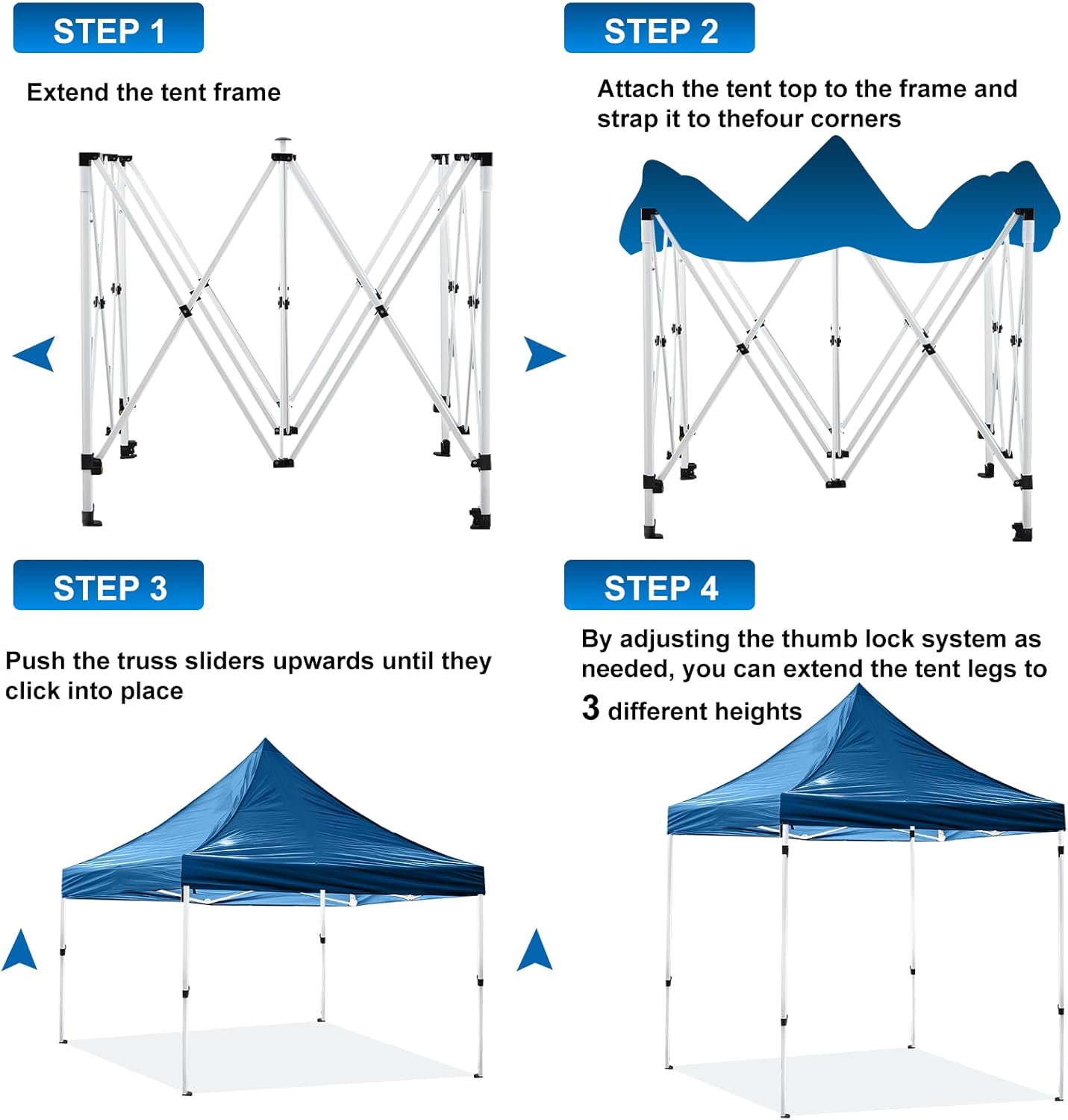 10 x 10 ft Canopy Tent Frame and Roller Bag Adjustable Iron Frame with 3 Height Levels, Pinch-Free Buttons, Square Legs Collapsible Canopy Shelves for Outdoors, Shelves Only