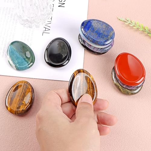 Miniatura 6 de Artistone Piedra de ojo de tigre, piedra de preocupación de pulgar, lágrima, piedra curativa, piedras de palma de bolsillo para alivio de ansiedad,