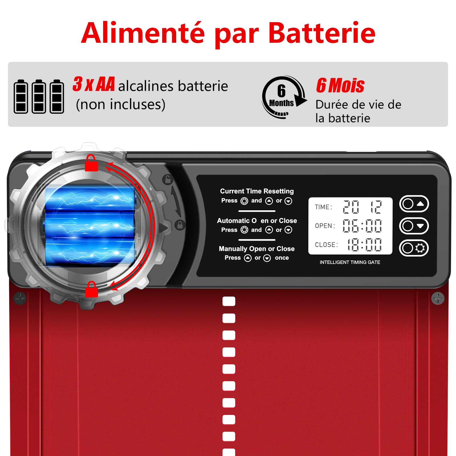 Porta Pollaio Automatico Batteria con Timer | Porta Automatica Pollaio in Alluminio con Display LCD Programmabile Impermeabile, Funzione Anti-pizzico, Apriporta Verticale