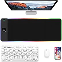 Tapis de souris de jeu RVB 15 W Qi Upgrade Tapis de souris antidérapant en caoutchouc noir étanche Accessoires de jeu avec 10 modes d'éclairage Lumière LED pour iPhone Pro téléphone portable, casque,