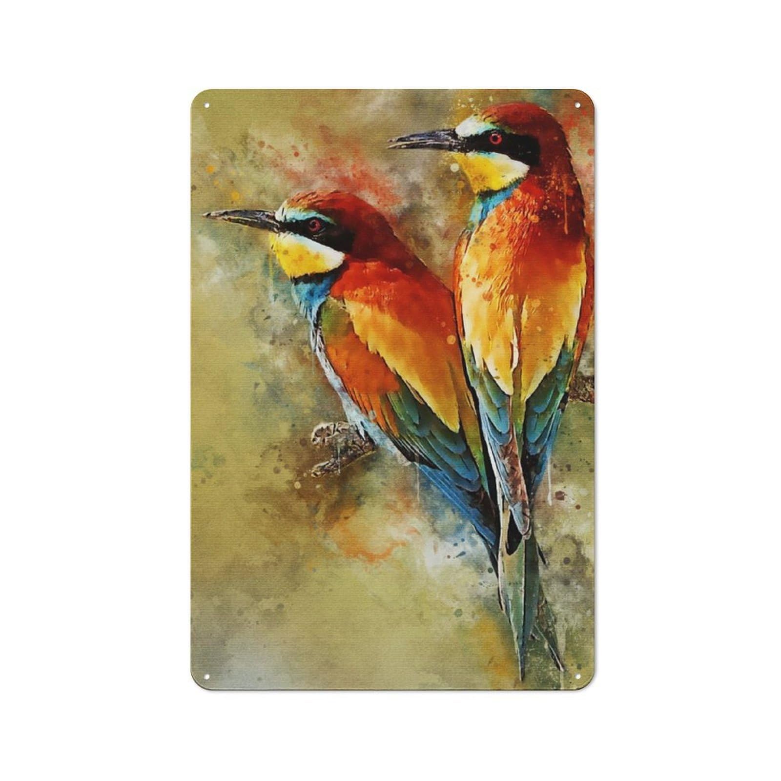 Junmoney Watercolor Birds Retro Metal Wall Sign 30X20cm With For Home Bar Wall, A Housewarming Gift For Hosts Who Enjoy Retro Interiors