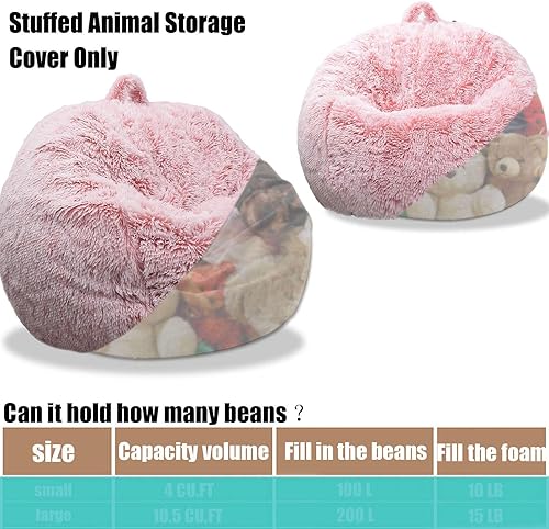 Miniatura 4 de Funda para puf de almacenamiento de animales de peluche esponjoso (sin relleno), cómoda funda de piel sintética para organizar juguetes de peluche o