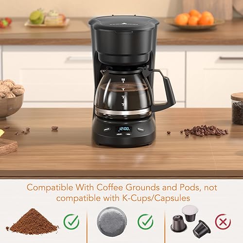Miniatura 8 de COWSAR Cafetera de 5 tazas, programable, mini cafetera de goteo con jarra de vidrio antigoteo con cesta de filtro extraíble, apagado automático,