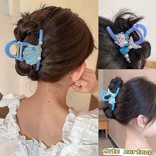 Miniatura 2 de Pinza para el cabello con clip de agarre de princesa sirena para niñas, 3 piezas (tipo B)