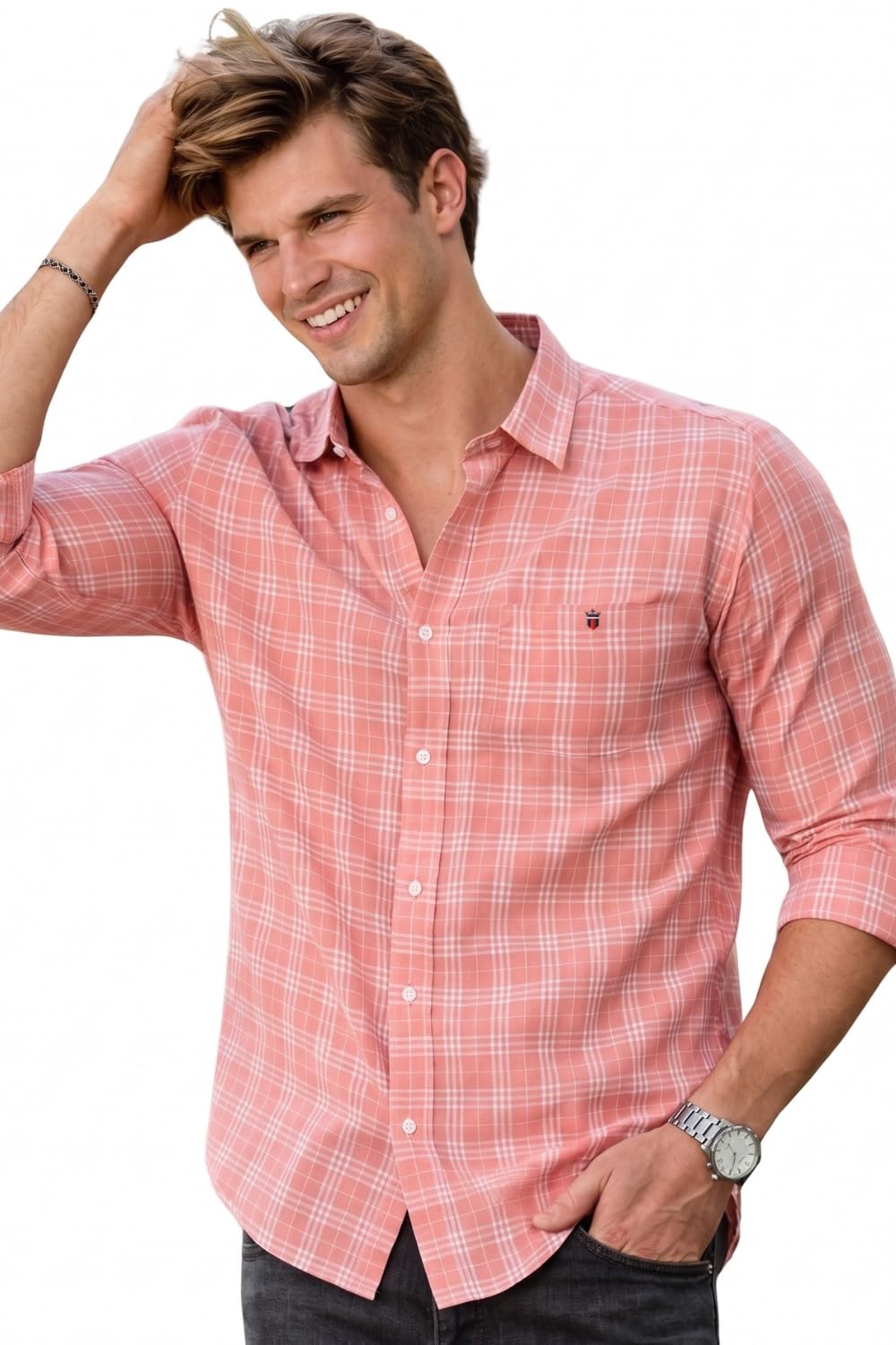 Men's Premium Cotton Silk Touch Slim fit Checks Casual Shirt with Natural Stretch