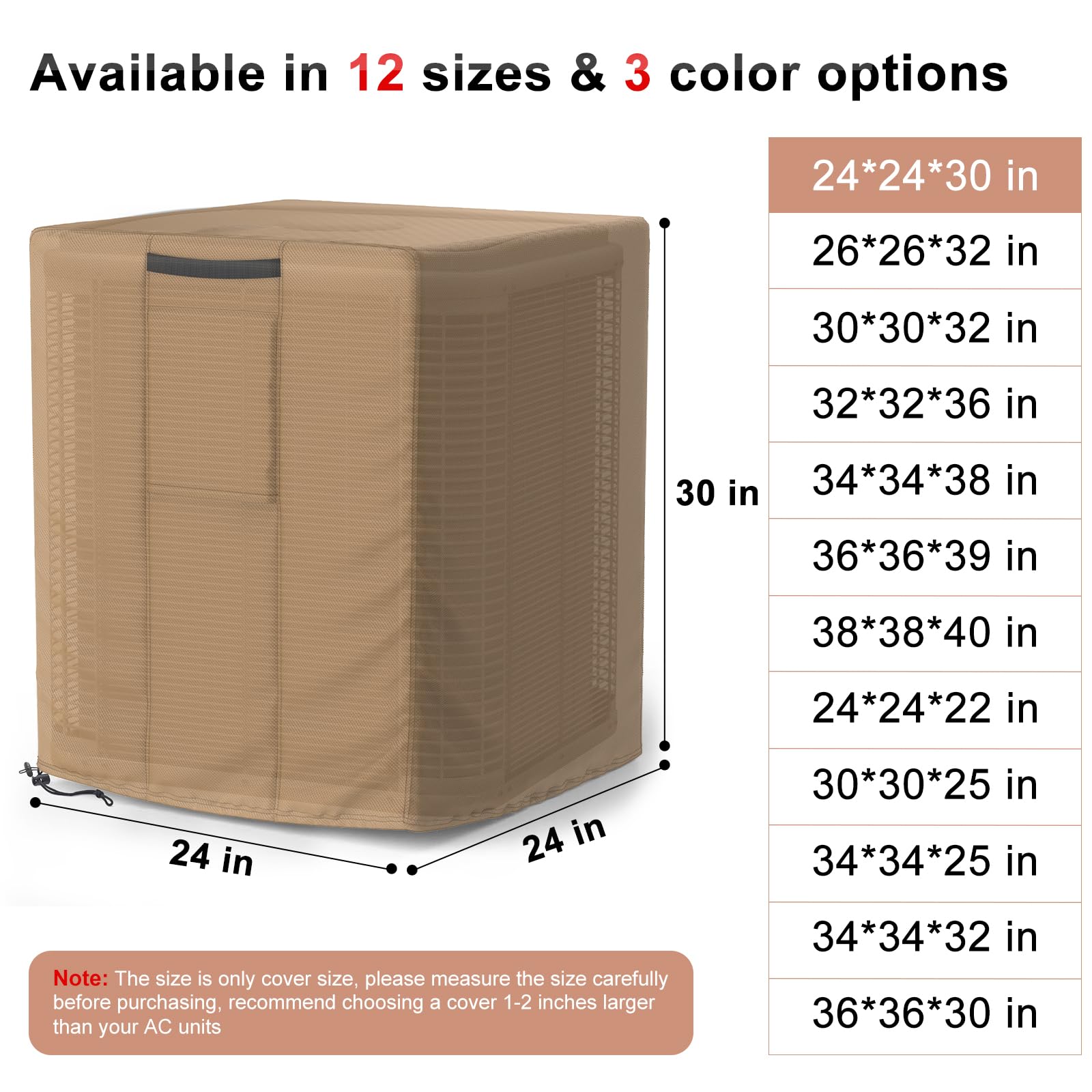 Mrrihand Copertura centrale per condizionatore d'aria per unità esterne, impermeabile, resistente, per esterni, grande copertura CA per l'inverno (61 x 61 x 76 cm) - marrone