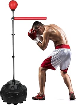Reflex Ball & 360Rotating Rod Boxing Bar Training Kit - Punching Bag Spinning Bar, Free Standing Design Adjustable Height for AdultsRed