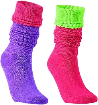 Neon Socks for Women 80s Neon Slouch Socks Womens Leg Warmers Slouch Long Scrunch Knee Sock 80S Neon Outfit