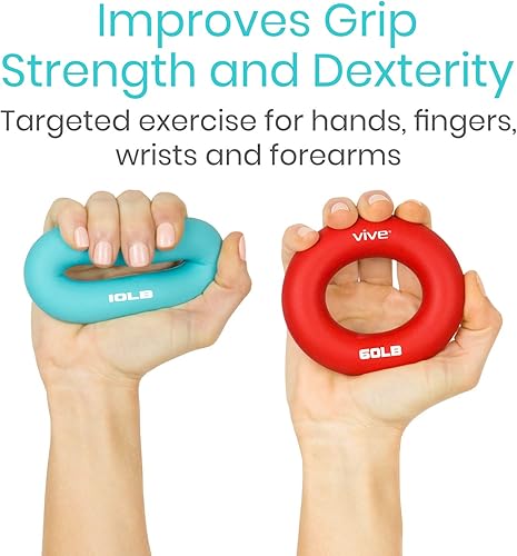Miniatura 3 de Vive Anillo de agarre fortalecedor de mano (paquete de 6)  Ejercitadores de mano de anillo de antebrazo  Pinza exprimidora de silicona para