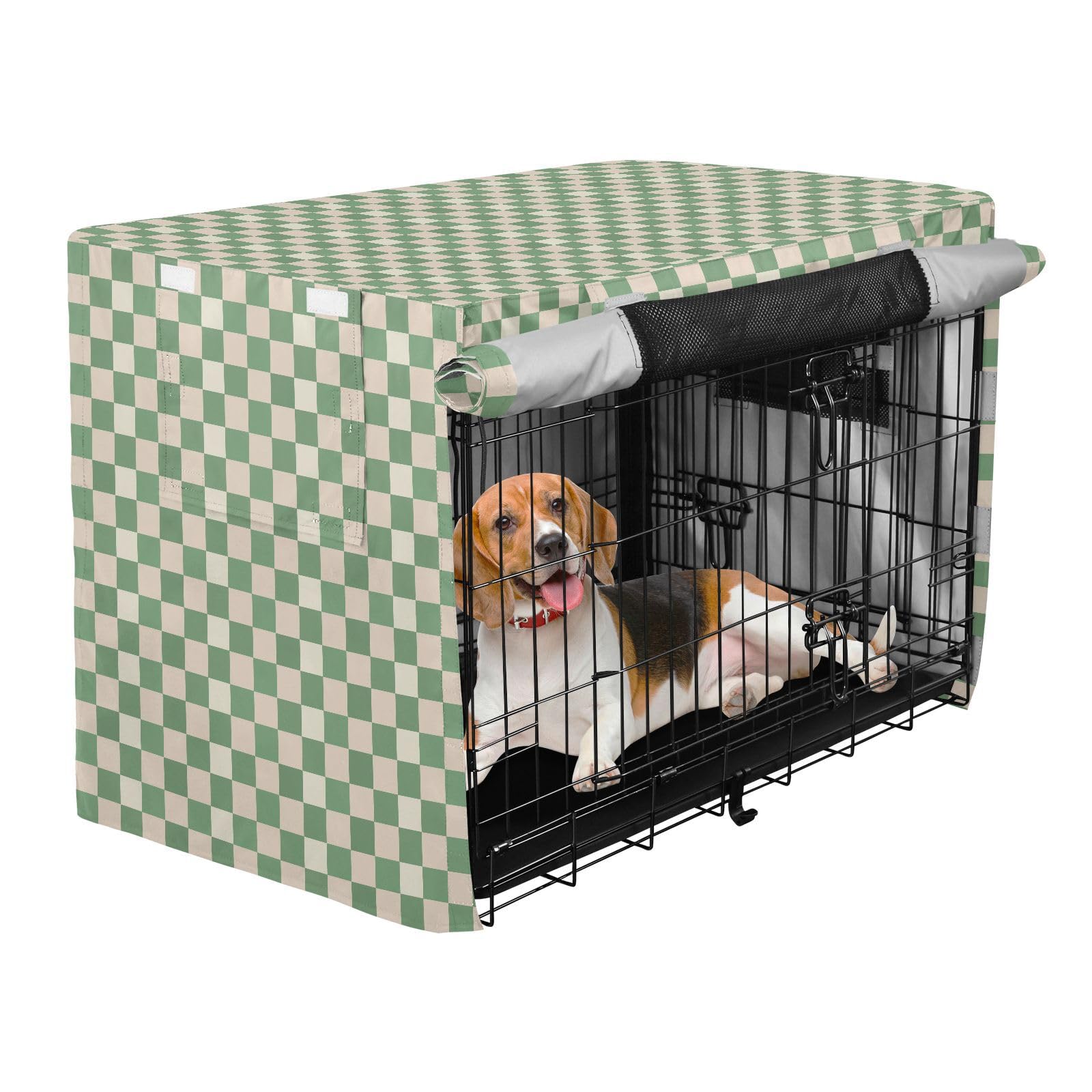 Sage Green Plaid Checkered Cover for Dog Cage Kennel Covers for Puppy Roller Shades 42 Inch