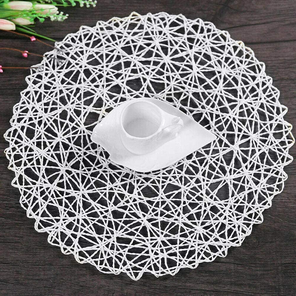 Napperon pour Table à Manger, napperon Creux de Table Rond tissé napperon de Table Tasse de Vaisselle, 4 pièces, Blanc (Blanc)