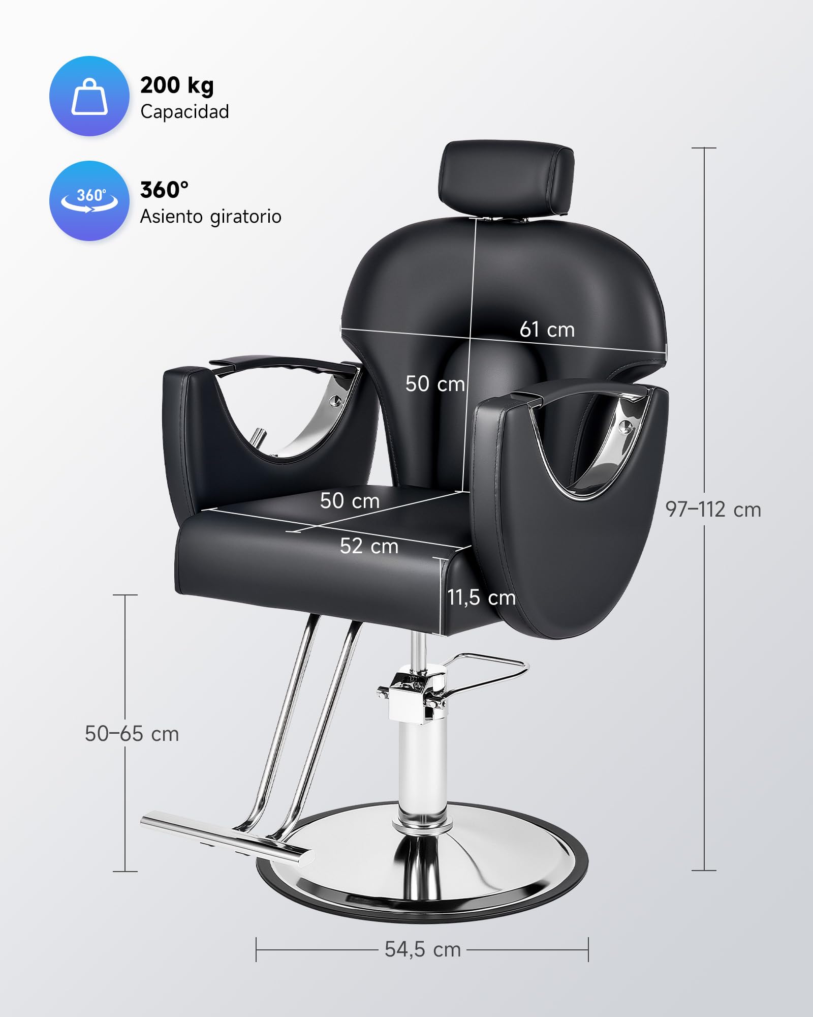 CO-Z Silla de Barbero Ajustable de 90°-150° Silla Peluquería con Giratorio 360° Sillon Barbero con Bomba Hidráulica para Peluquería Salón de Belleza Tatuajes — view 3