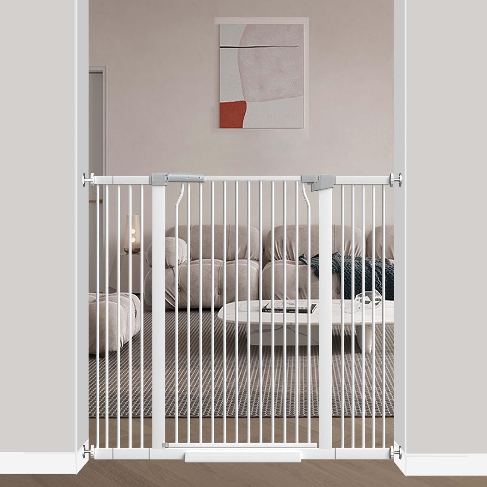 flower frail 40.5" Extra Tall Baby Gate for Stairs, 40.6"-49.1" Extra Wide Dog Pet Gate Indoor, Pressure Mounted Safety First Baby Gate, No Drill