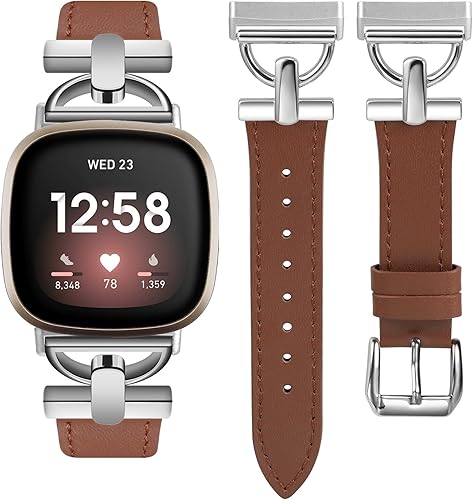 Wearlizer Correa de cuero compatible con Fitbit Sense correas Fitbit Versa 3 bandas Sense 2 correas Versa 4 correas de cuero elegante con hebilla de