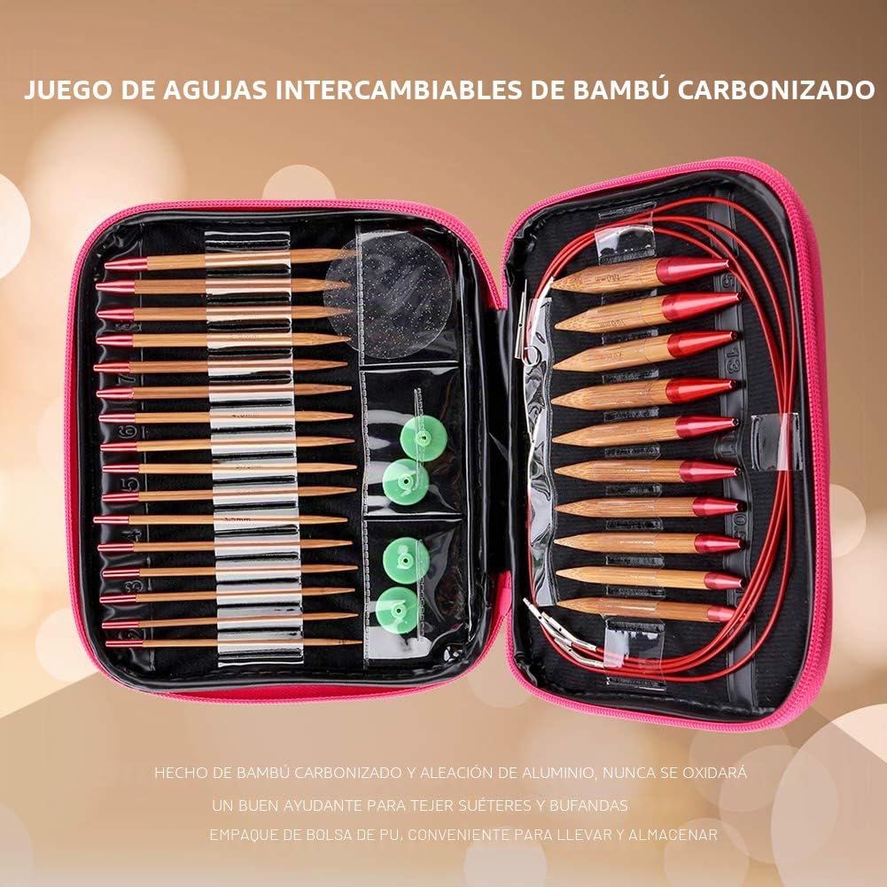 Agujas de Tejer Circulares Intercambiables Carbonizadas, Knit Pro, Juego de Agujas de bambú, Juego de Anillos de Agujas de Tejer Circulares de Aluminio