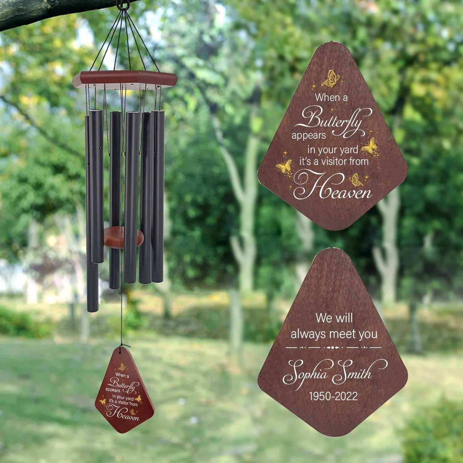 Astarin Personalized Butterfly Memorial Wind Chimes, Deep Tone Aluminum