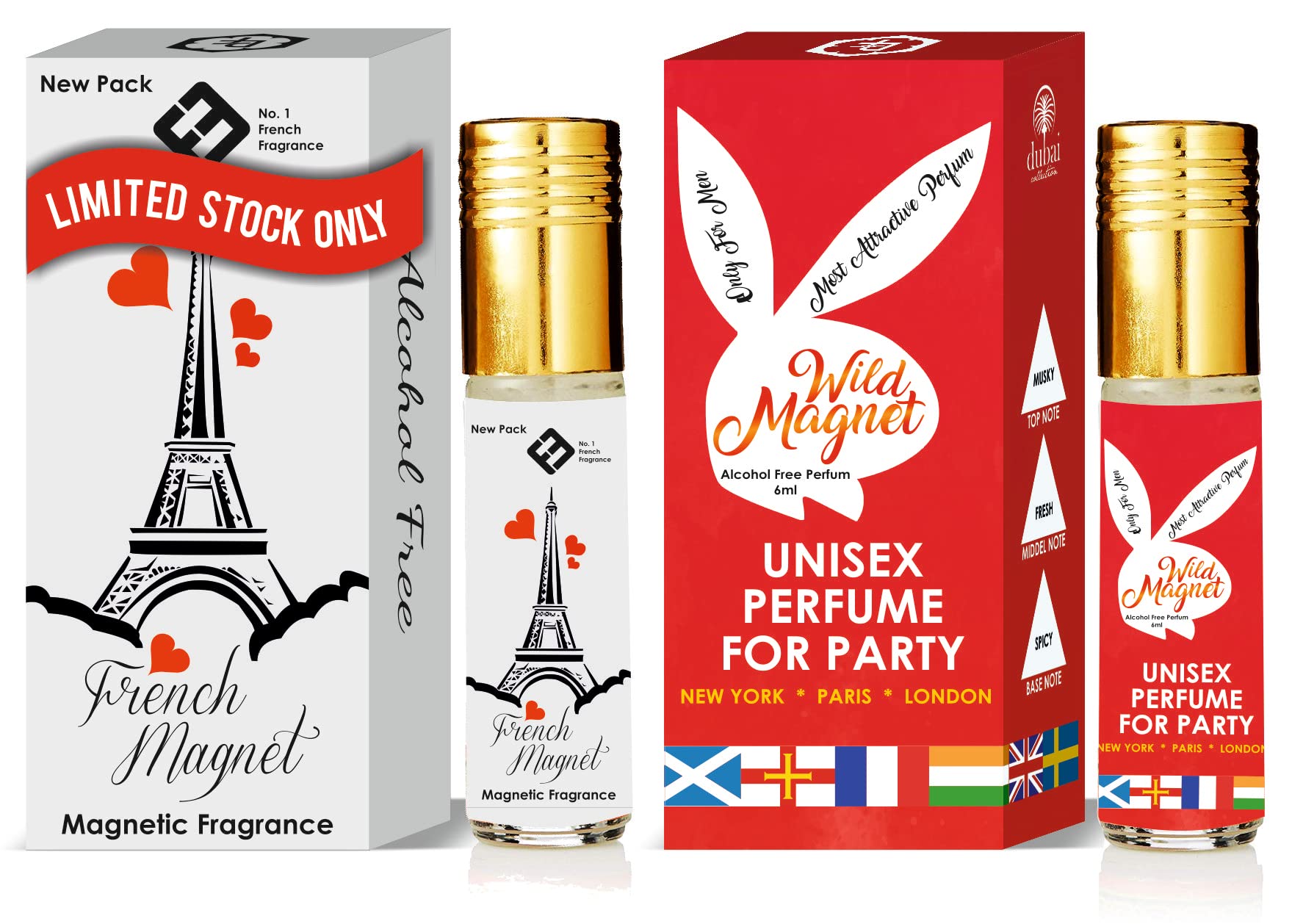 Parag Fragrances French Magnet & Wild Magnet (Unisex Alcohol Free Attar Perfume) Limited Stock / Offer Available Only For Some Time 6ml x 2pc / 12ml Attar For Men & Women / Party Fragrance