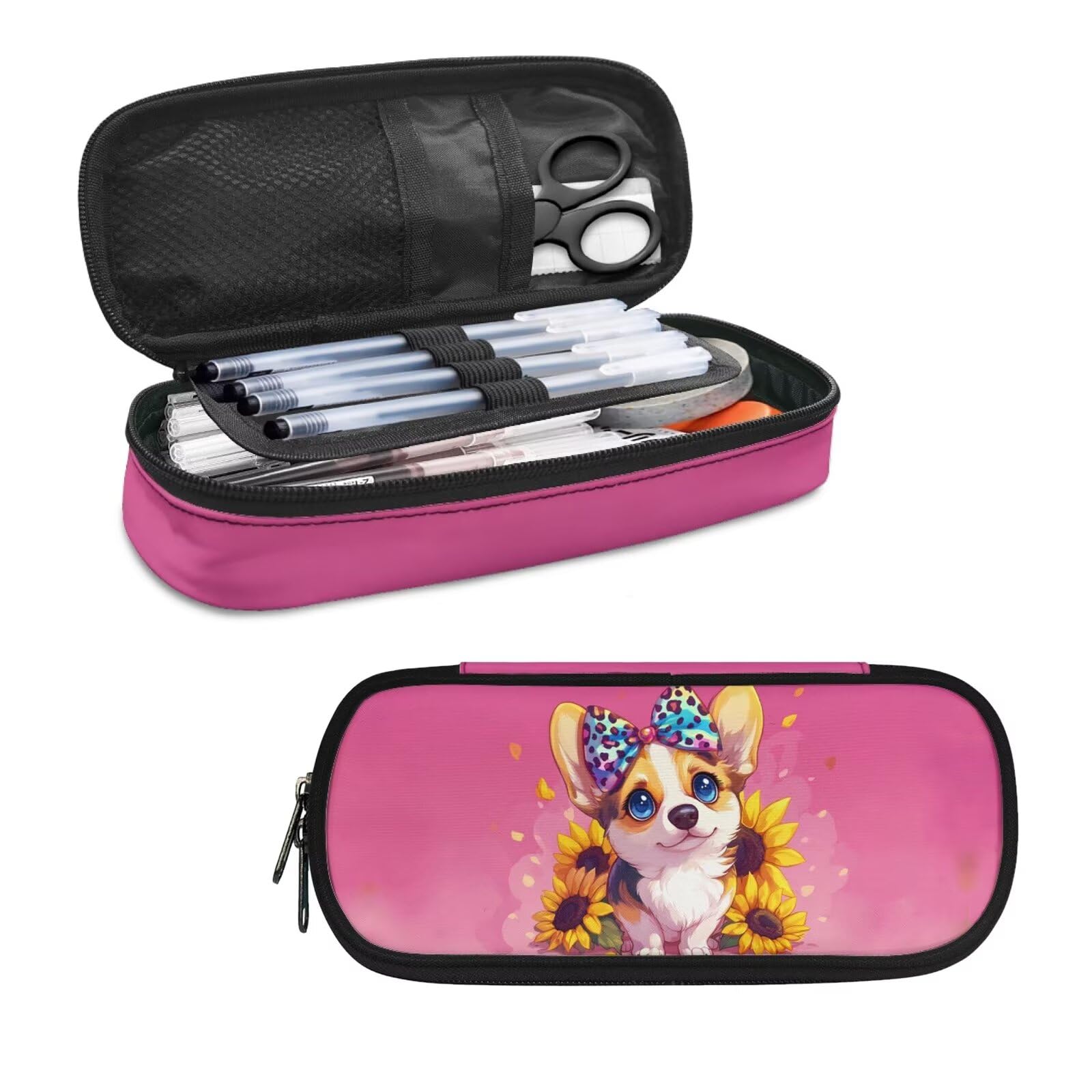 Corgi Dog Pencil Case for Girls Boys 6-8 10-12 Kids Pen Bag Multifunctional Pencil Holder Zipper Storage Pouch School Office Stationery Organizer