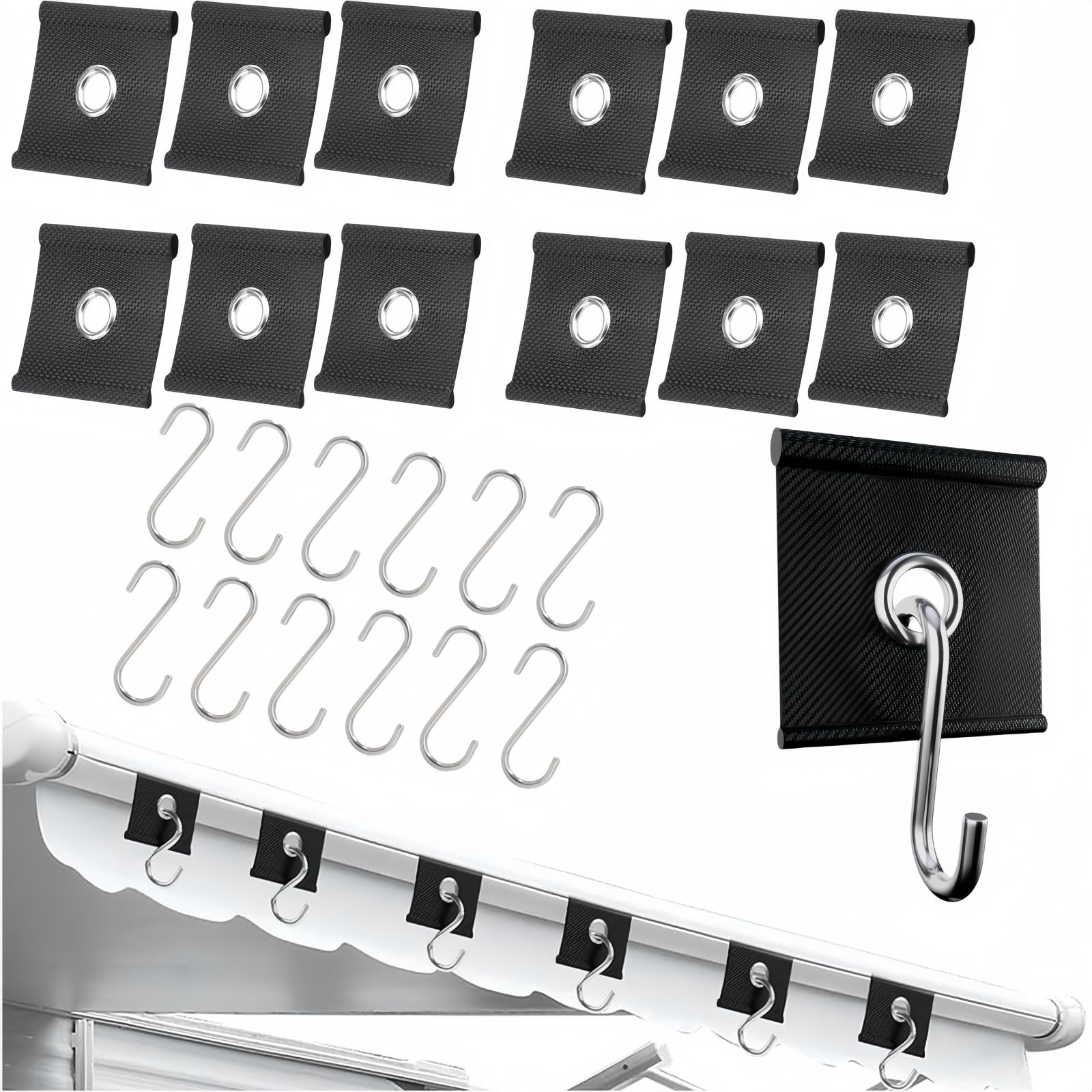 Kederleiste Haken Set 5/6mm und 7/8mm, Kederschiene Zubehör S Förmige Ösen für Wohnmobil, Wohnwagen, Innen und Außendekoration (Schwarz), 12 Stück
