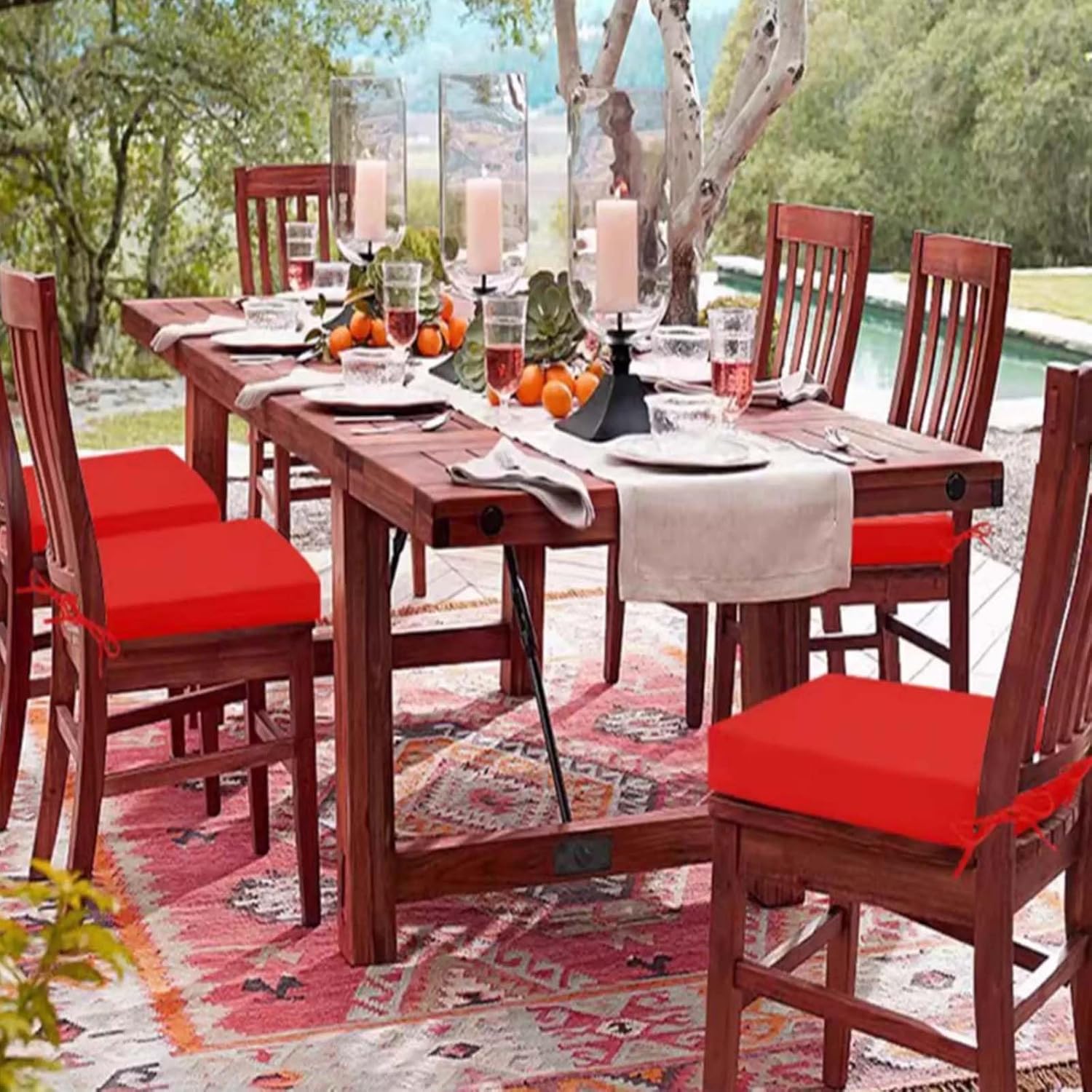 Outdoor Chair Cushions 18x18 20x20 Waterproof Patio Furniture Cushions Set Kitchen Chair Pads With Ties Round Corner D Shape Seat Cushion Pads With Removable Cover For Garden(White,20x20x2in)