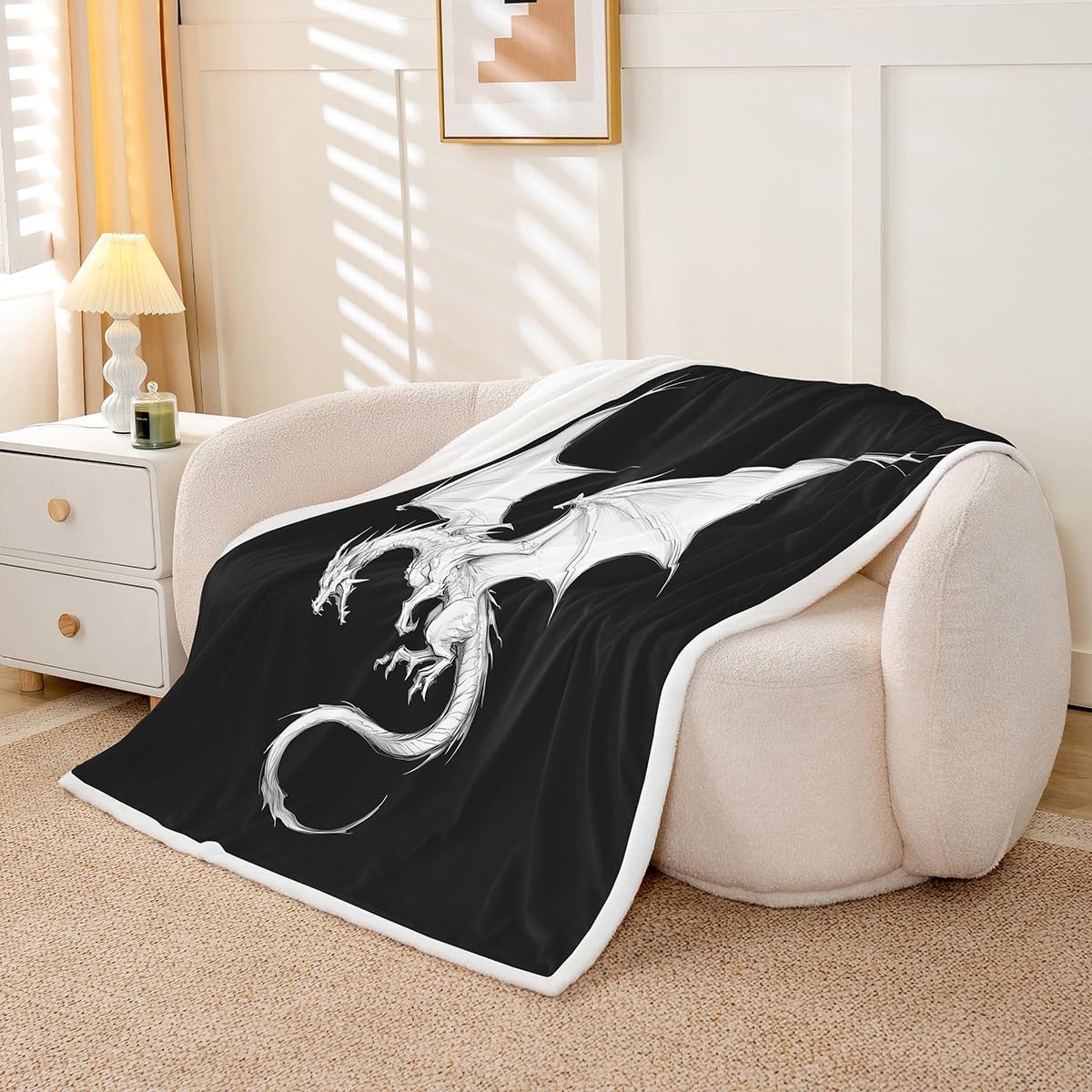 Feelyou Dragon Black Dragon Sherpa Blanket Boys Girls Magical Dragon Plush Blanket for Bed Sofa Couch Animal Fuzzy Blanket Twin 60"x80"
