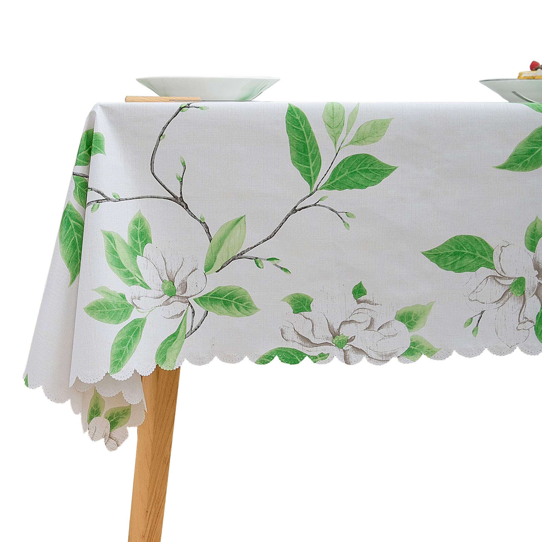LIBERECOO Table Cloth Heavy Duty Vinyl Tablecloth Scratch Proof Stain-Resistant Table Covers 52" x 70" (Green Leaves, Rectangular 52 x 70 inch)