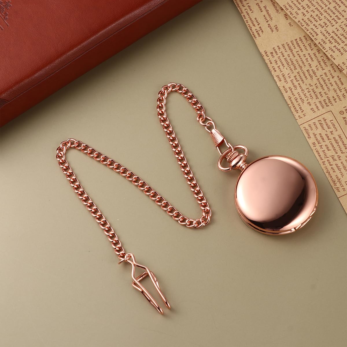 VILLCASE 1PC Retro Doppelseitige Glatte Taschenuhr Alloy Classic Delicate Quartz Pocket Watch ( Roségold )