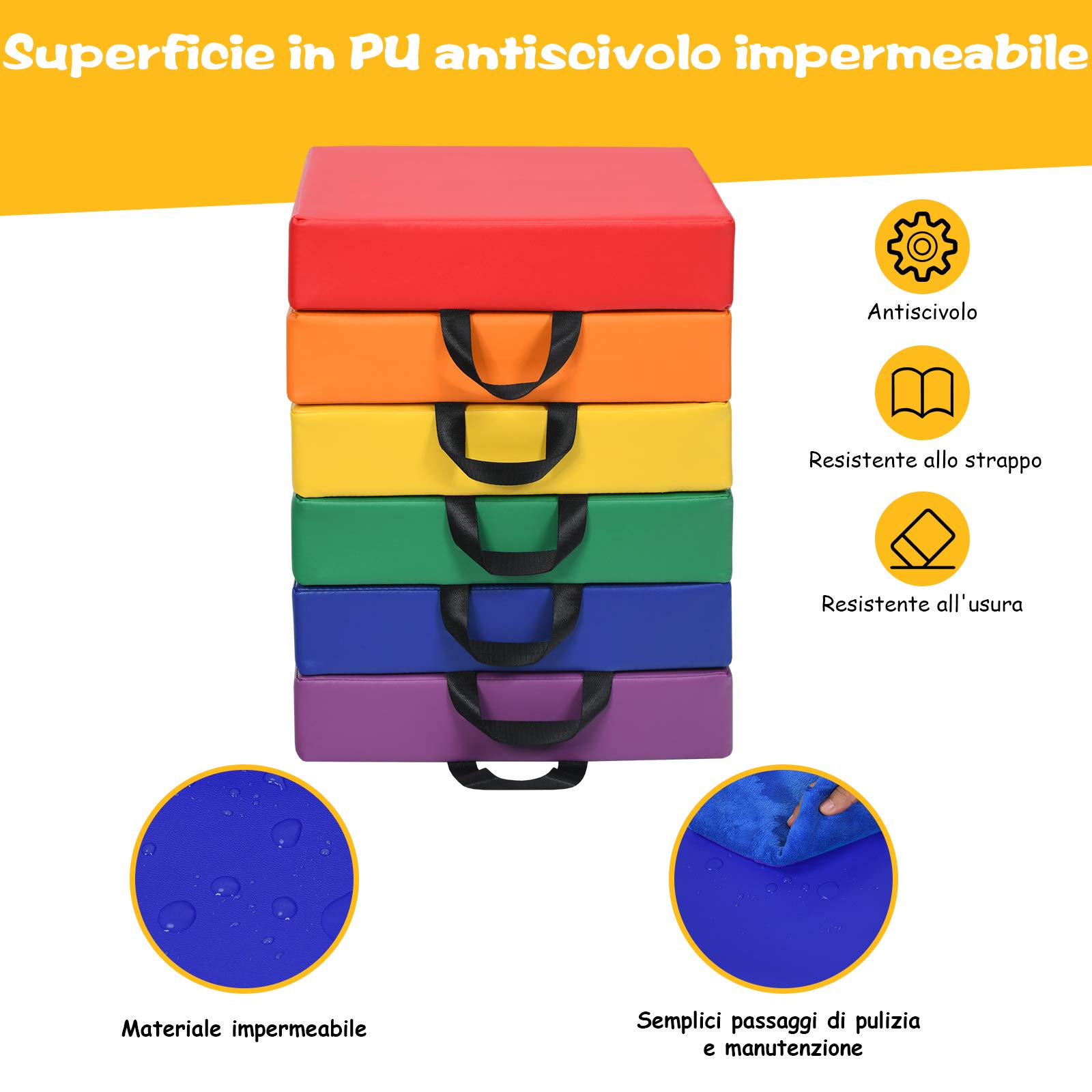 COSTWAY Tappeto per Bambini 6 Pezzi, Tappeto da Terra Cuscino Yoga Meditazione, per Camera da Letto e Salotto, Moderno 38x38x8cm