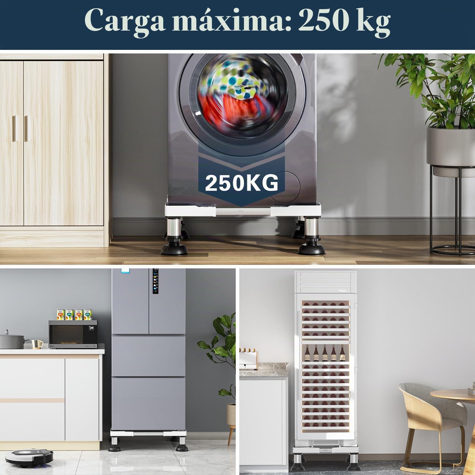 DEWEL Base Lavadora Ajustable con 4 Pies de Ventosa, Carga 250kg, Blanco