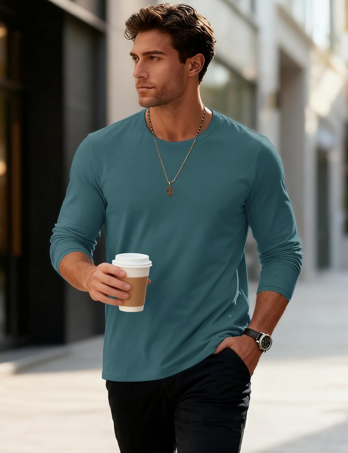 MAGCOMSEN Mens Long Sleeve Tee Shirts Lightweight Moisture Wicking Casual Comfort Crewneck Plain Long Sleeve Shirts - Image 2