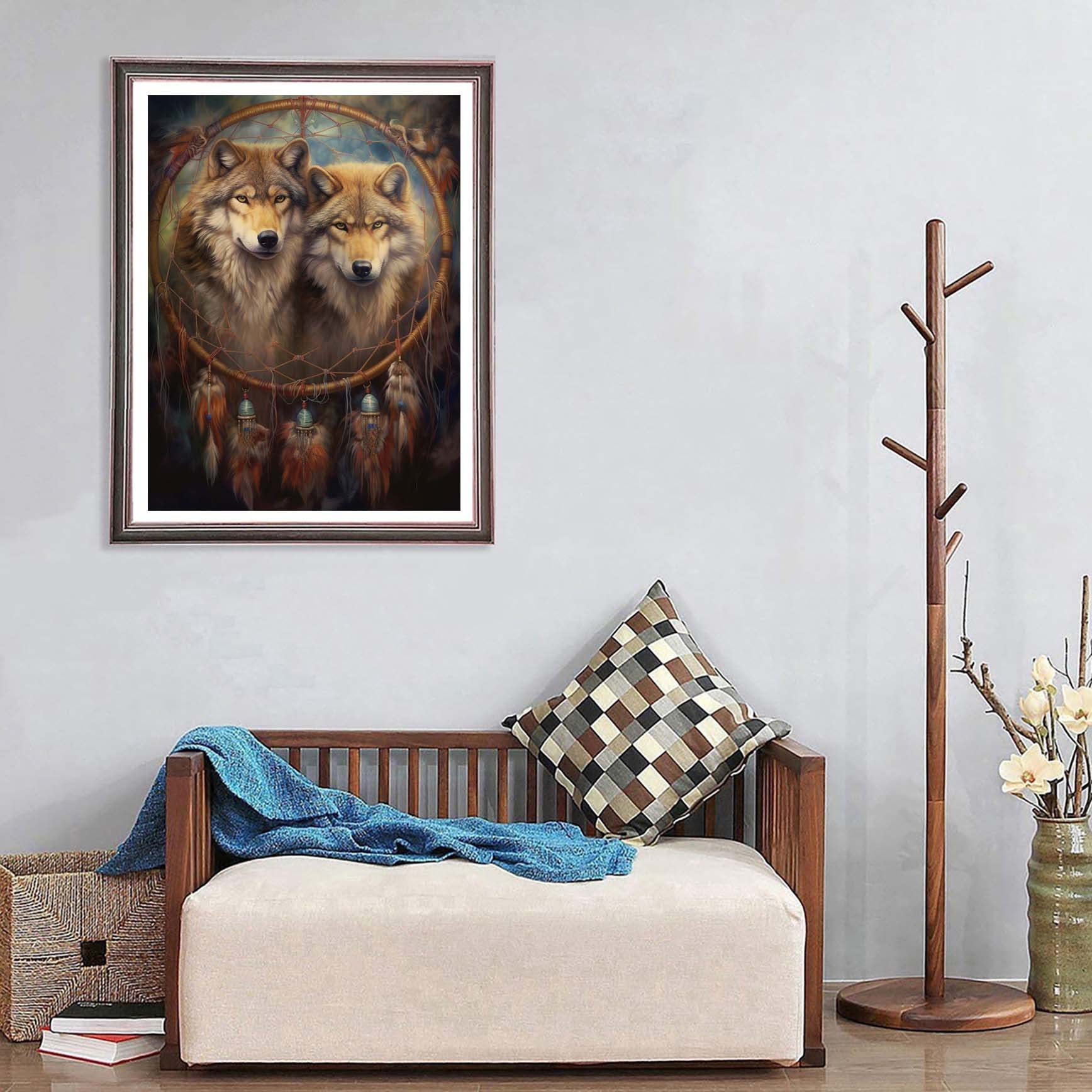 BIOSA Mosaïque Diamant DIY – Ornement Attrape-Rêves Loup à Perceuse, Peinture Par Numéros 5D, Artisanat Relaxant, Idéal Enfant Et Adulte – Fait Main