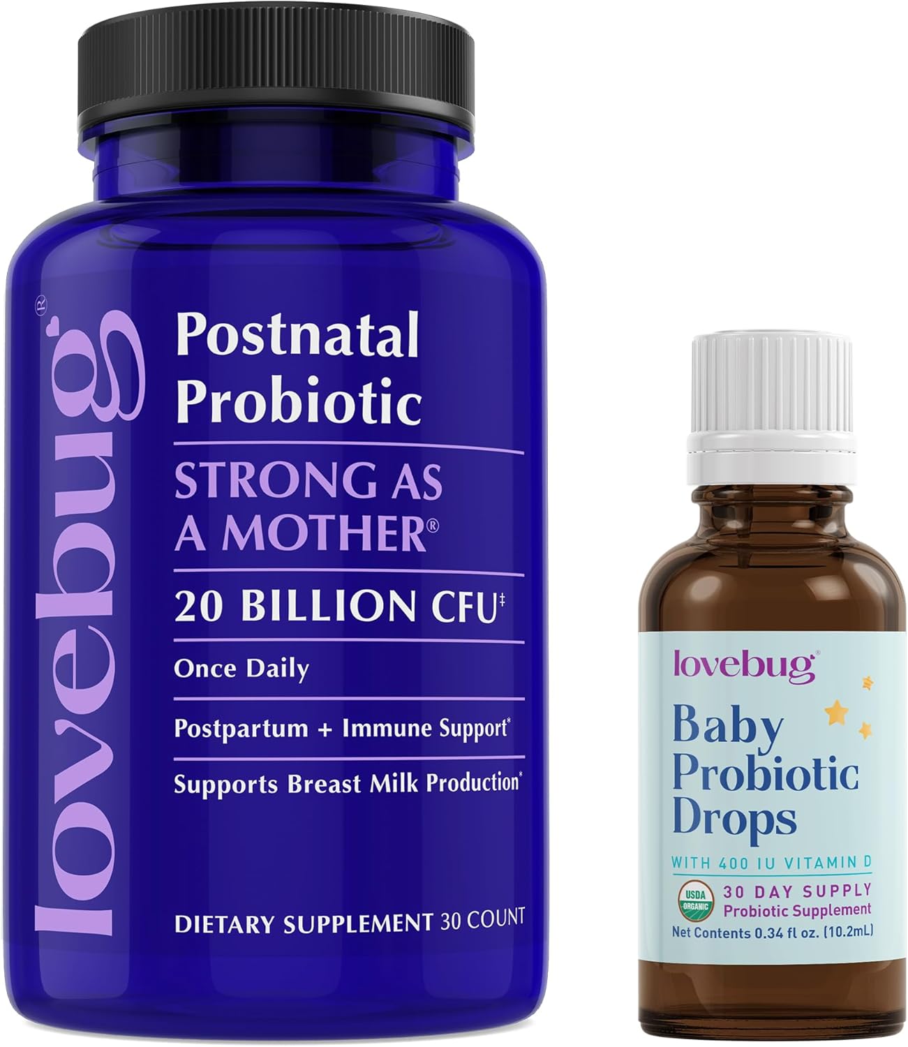 LOVEBUG Baby Probiotic Drops and Postnatal Adult Probiotic Bundle