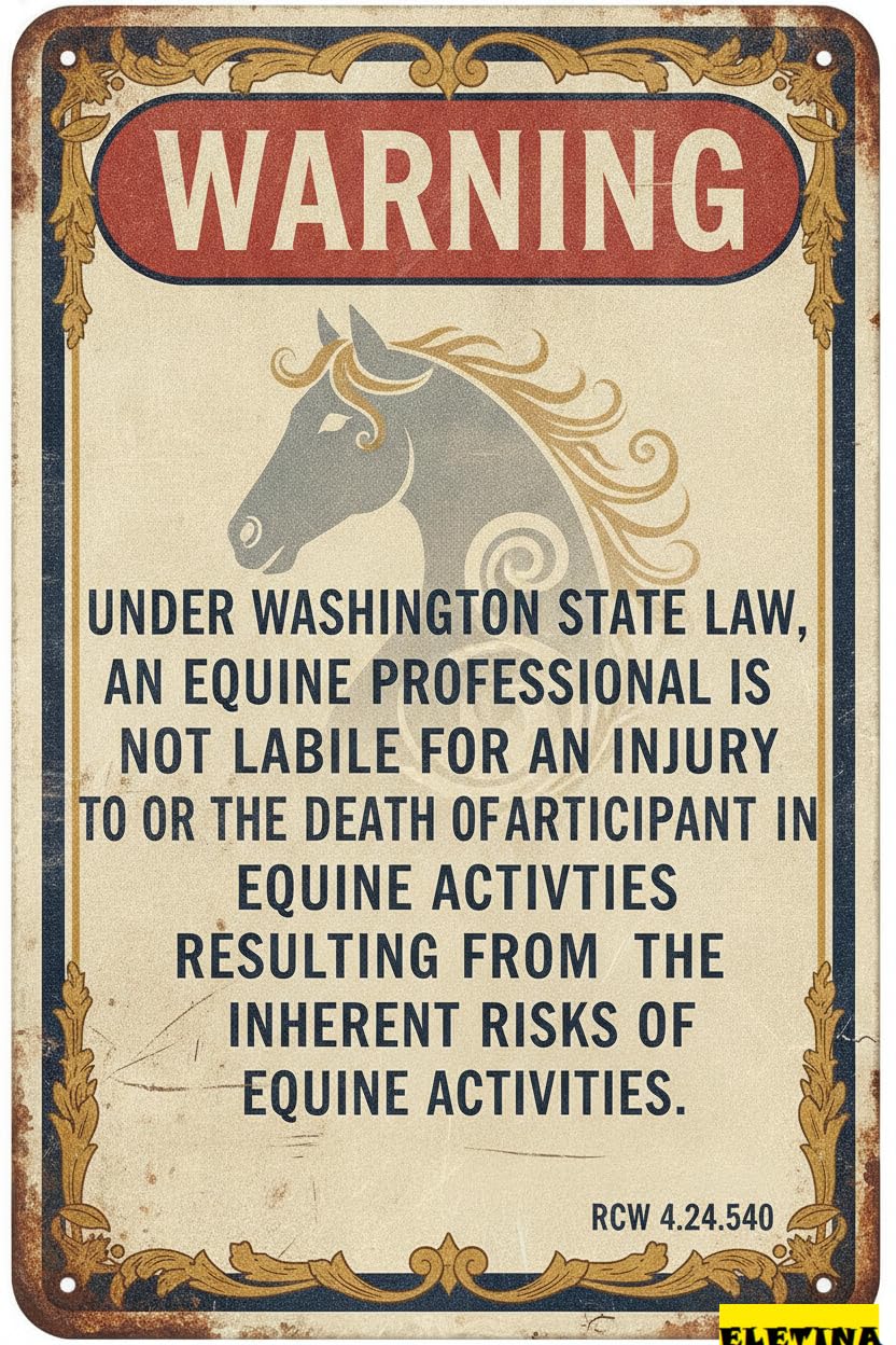 Washington Equine Liability Tin Sign, 8x12 Inch