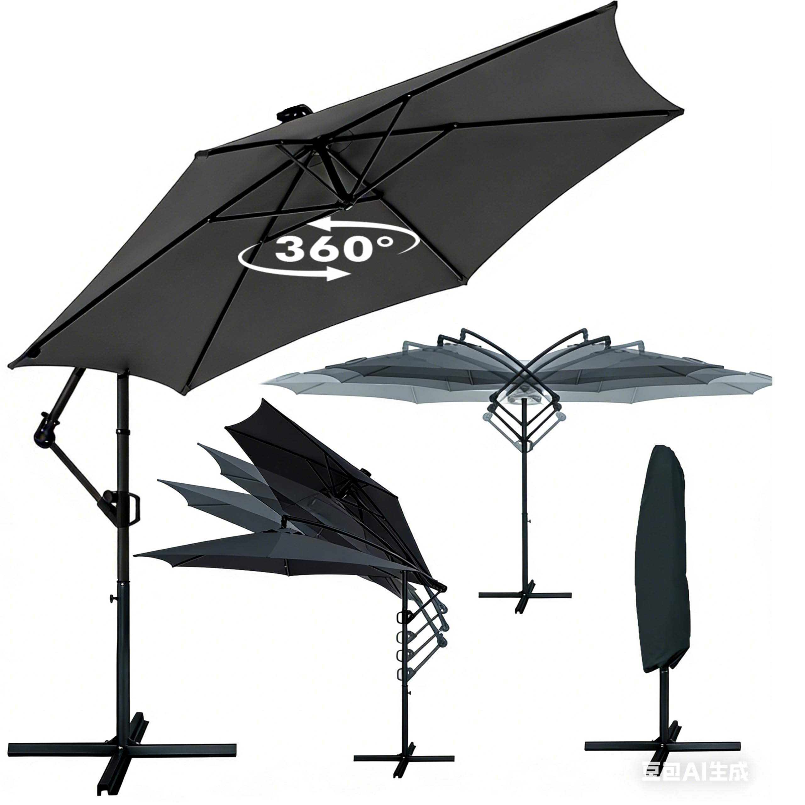 Deuline® ALU Ø300 cm 360 Grad drehbare Ampelschirm Sonnenschirm mit Schutzhülle und Ständer UV-Schutz Wasserabweisende Bespannung Gartenschirm Marktschirm Mallorca-Elite 521815